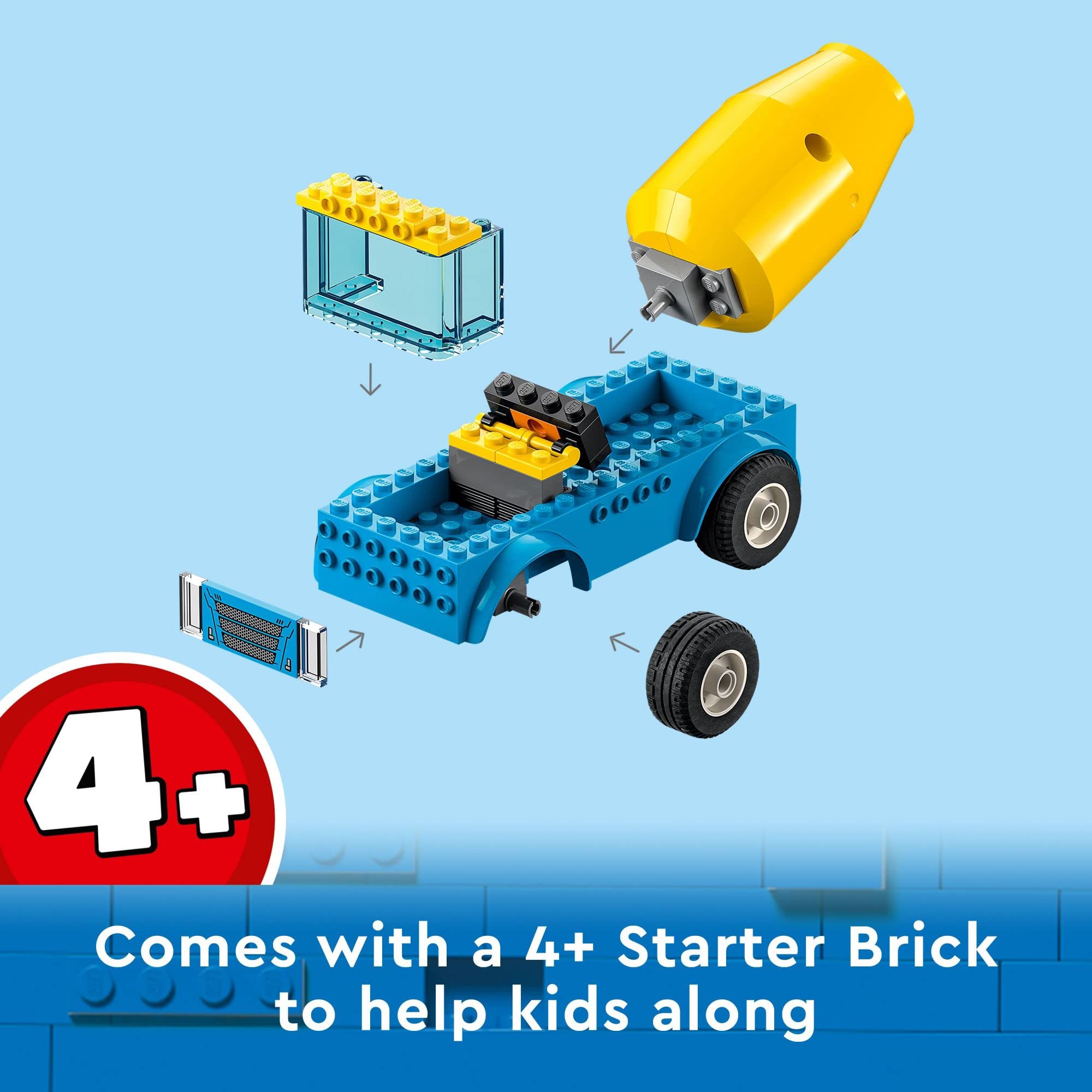 LEGO City Cement Mixer Truck 60325 with minifigures ready for teamwork.