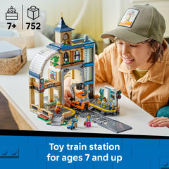 LEGO City Central Train Station elevator in action between platforms