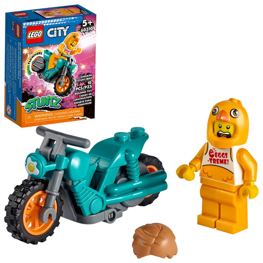 LEGO City Chicken Stunt Bike 60310 flywheel-powered stunt motorcycle in action
