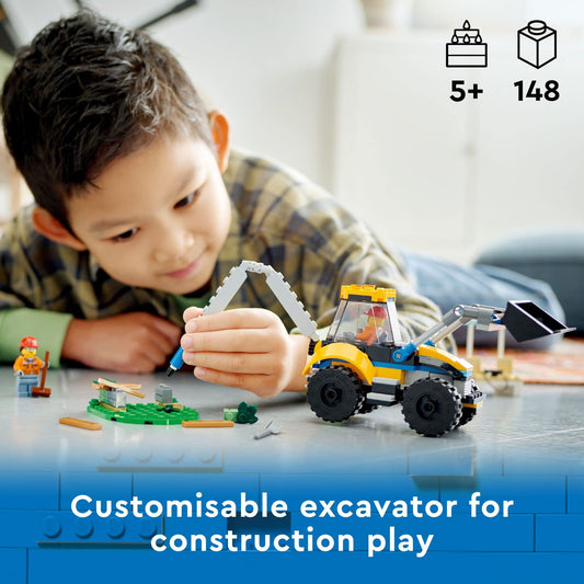 LEGO City Construction Digger bucket attachment, easy tool swapping for varied scenes.