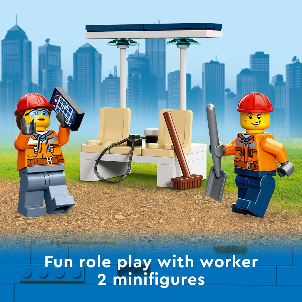 LEGO City Construction Digger play scenario, supports storytelling and collaboration.