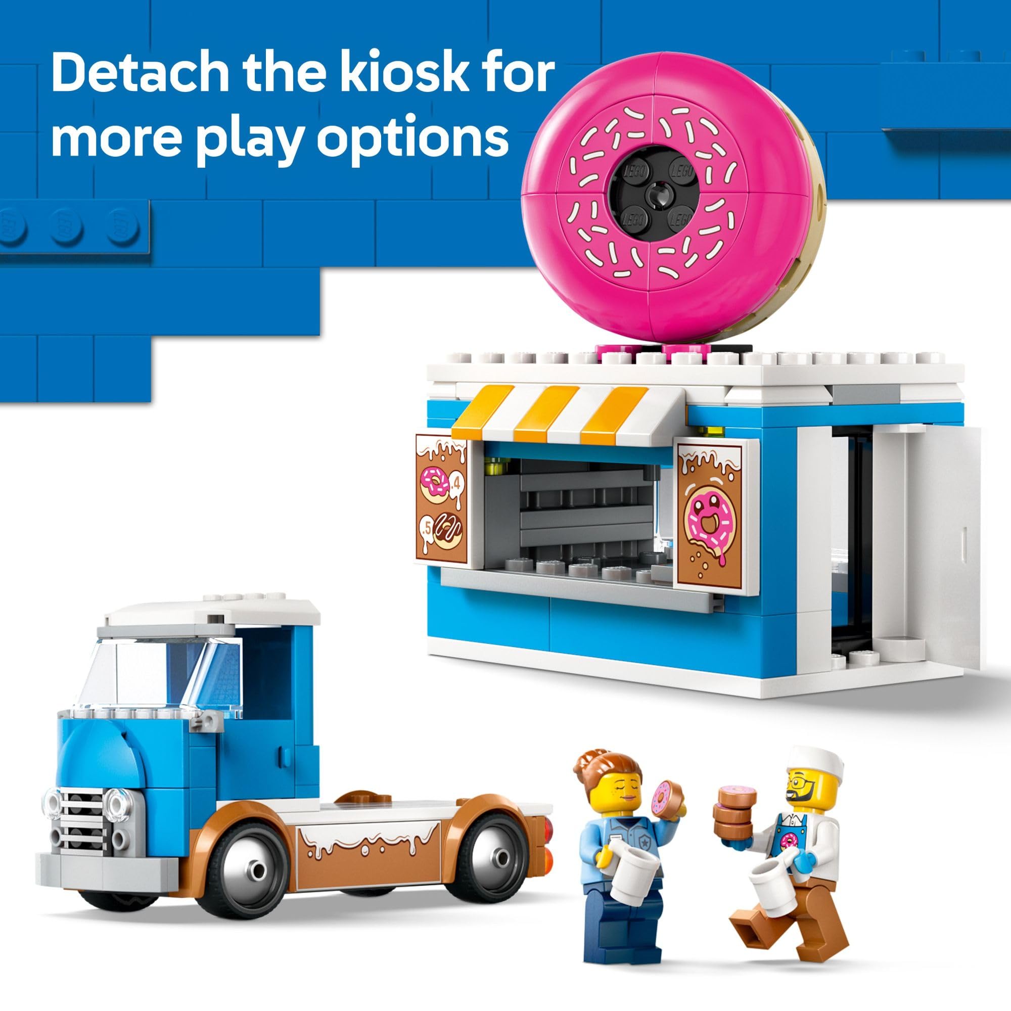 LEGO City Donut Truck prep area with coffee machine enhances realism during play.