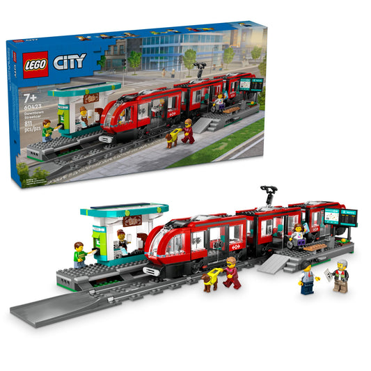 LEGO City Downtown Streetcar and Station box with 811 pieces for ages 7 and up