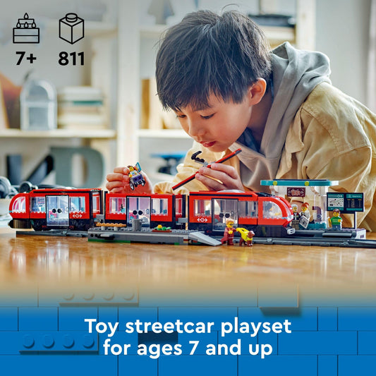 LEGO City Downtown Streetcar and Station interior with seating encourages imaginative passenger rides