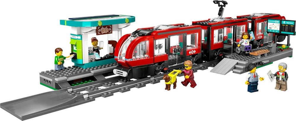 LEGO City Downtown Streetcar and Station coffee shop and platform boost city-building storytelling