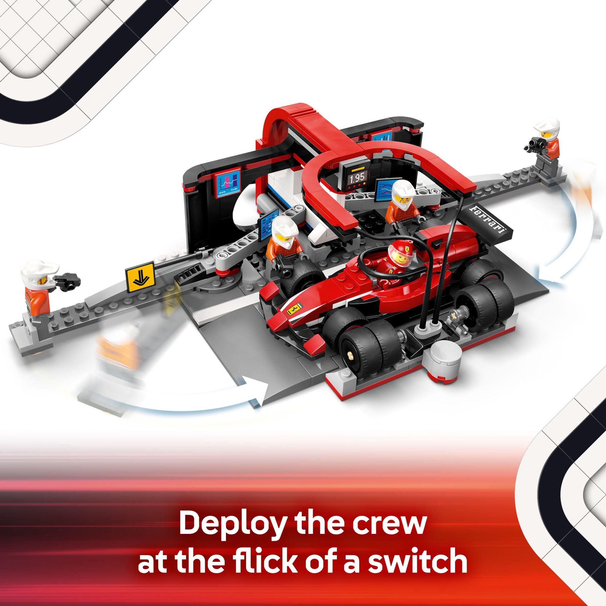 LEGO City F1 car build with tires and tools for authentic play.