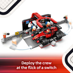 LEGO City F1 car build with tires and tools for authentic play.