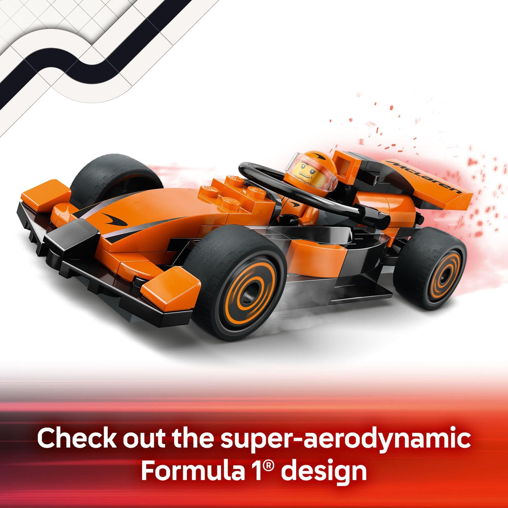LEGO City F1 Driver minifigure in action pose for fast play
