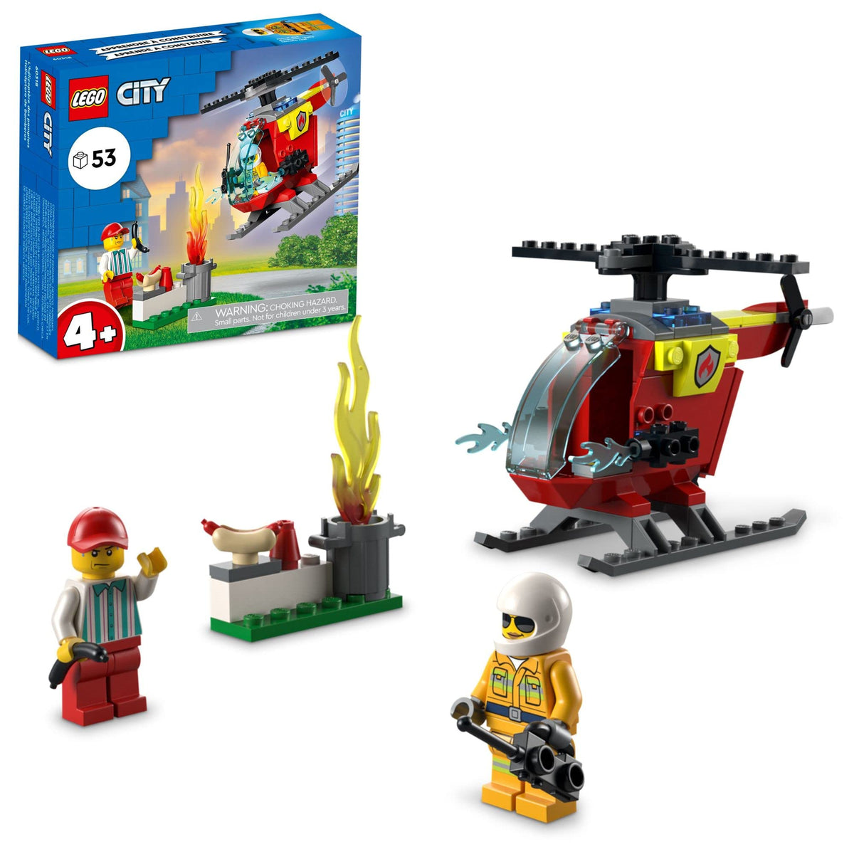 LEGO City Fire Helicopter 60318 with spinning rotors for dynamic pretend play
