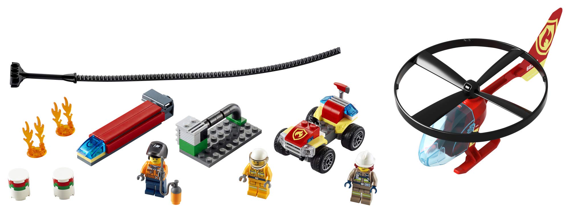 LEGO City Fire Helicopter Response ATV rescue scene for kids' role-play adventures.