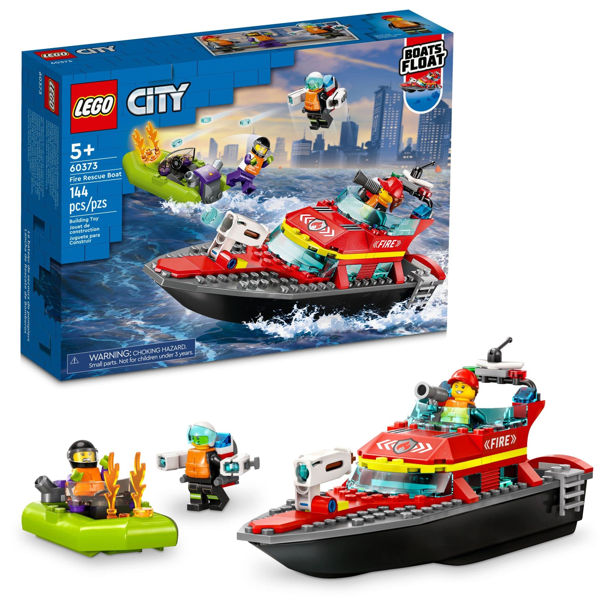 LEGO City Fire Rescue Boat 60373 front view for engaging water play