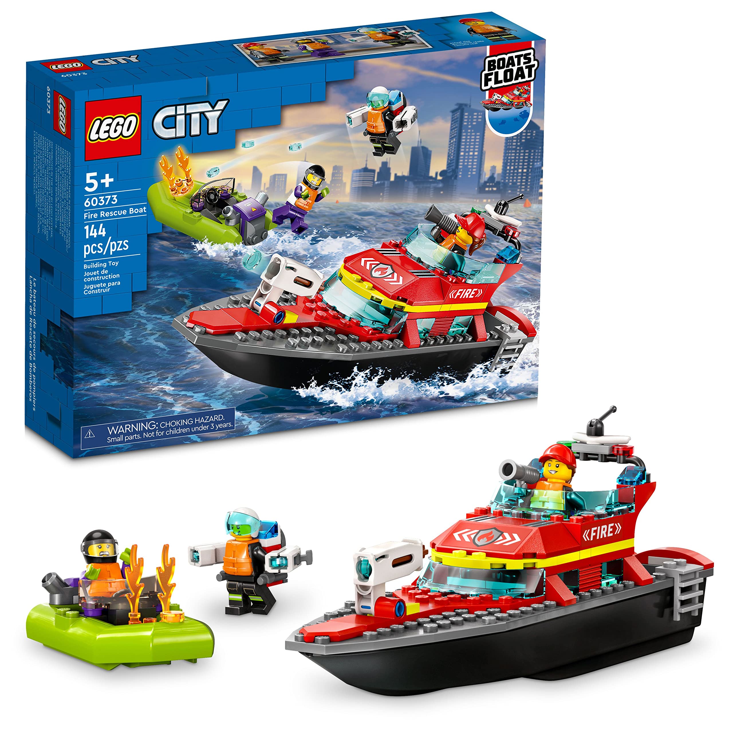 LEGO City Fire Rescue Boat 60373 front view for water play and imagination