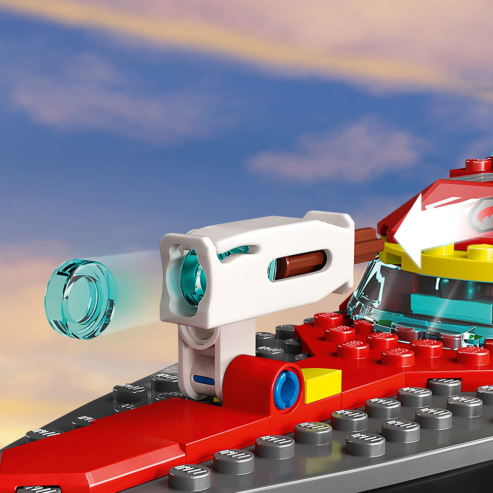 LEGO City Fire Rescue Boat 60373 water action shot shows floating play adventures