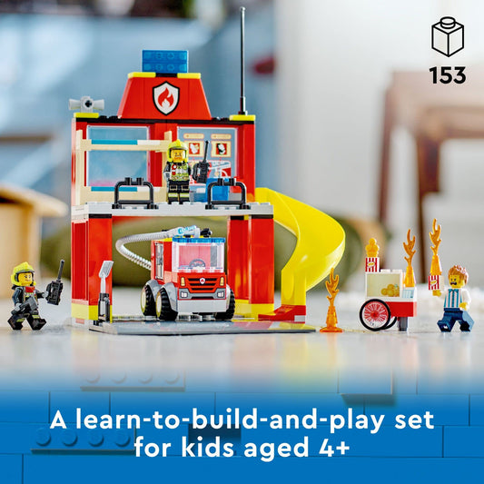 LEGO City 60375 fire station garage interior supports storytelling adventures