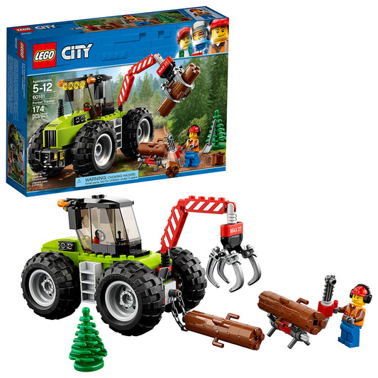 LEGO City Forest Tractor 60181 with moving arm and claw for imaginative forest chores.