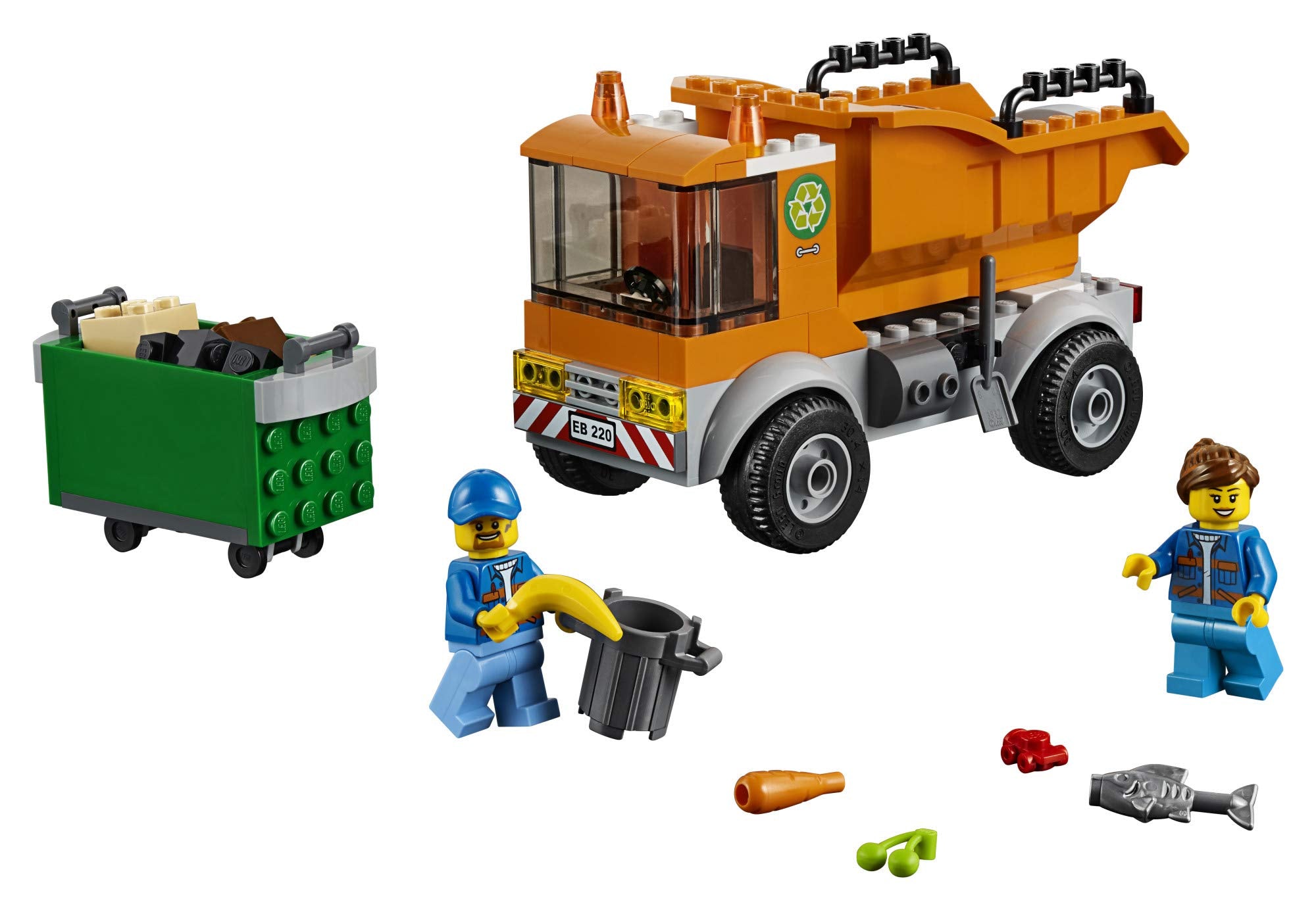 LEGO City Garbage Truck 60220 side view showing the tilting container for play.