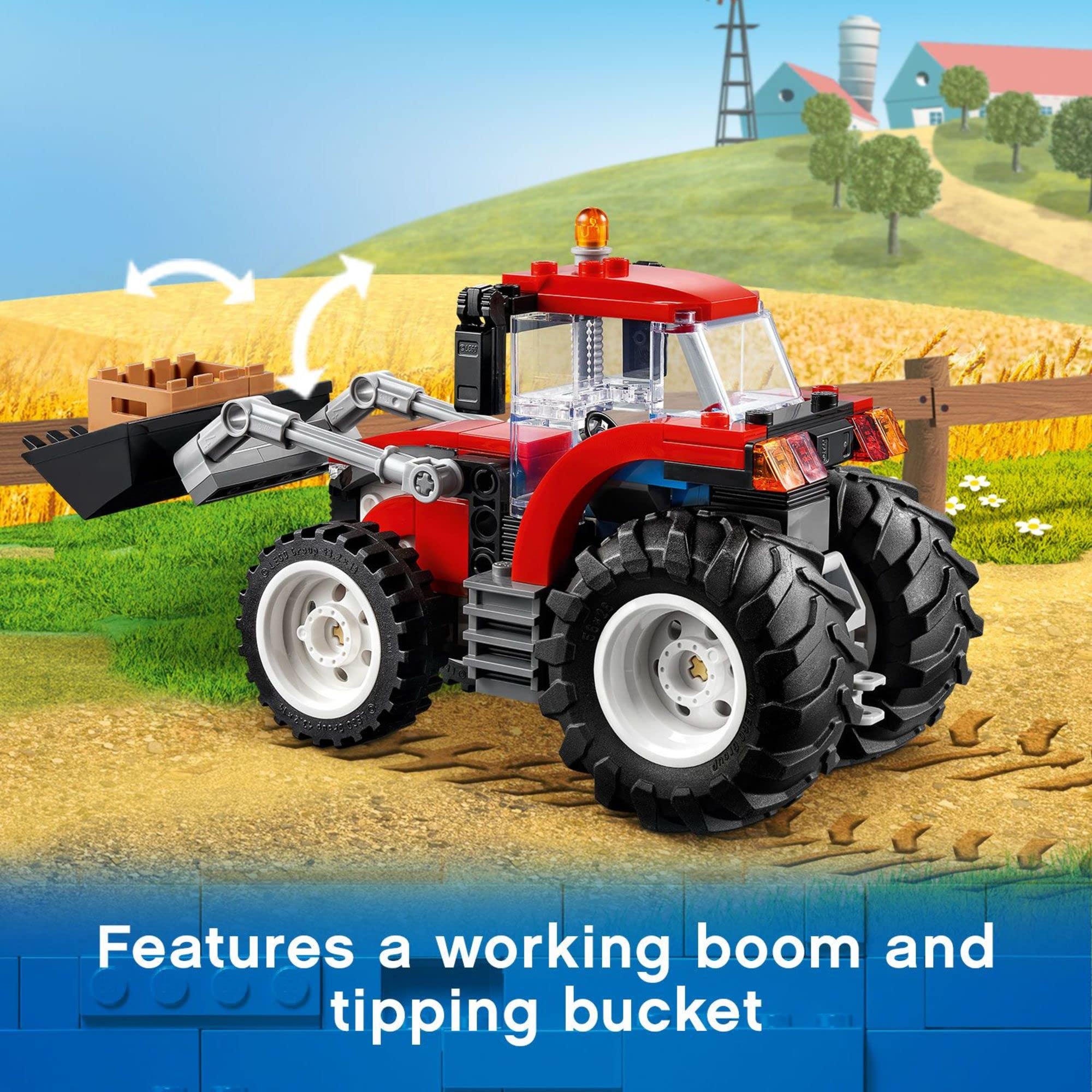 LEGO City Tractor 60287 raisable boom expands construction play possibilities