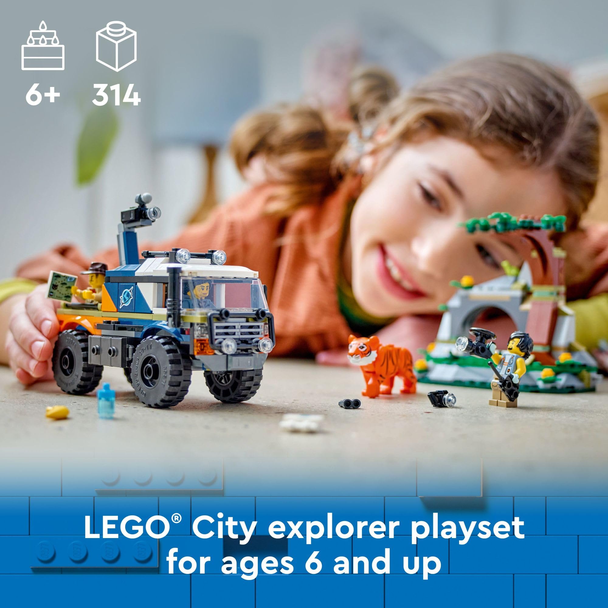 LEGO City Jungle Explorer off-road truck side view with movable camera boom for exploration