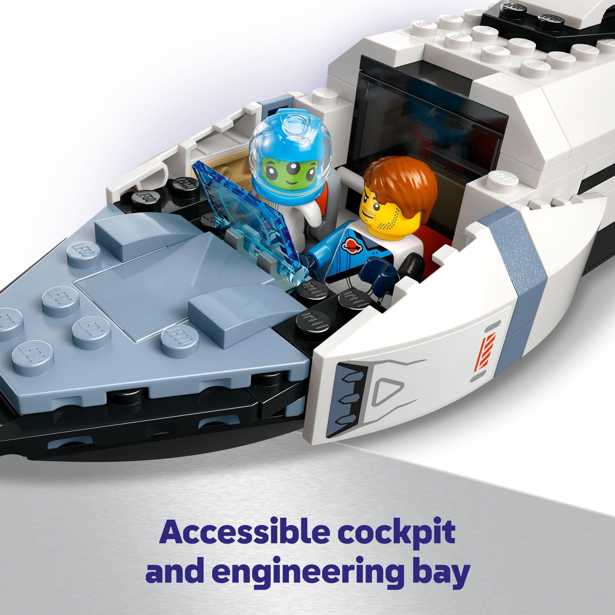 LEGO City spaceship lab and medical bay details enhance believable missions.
