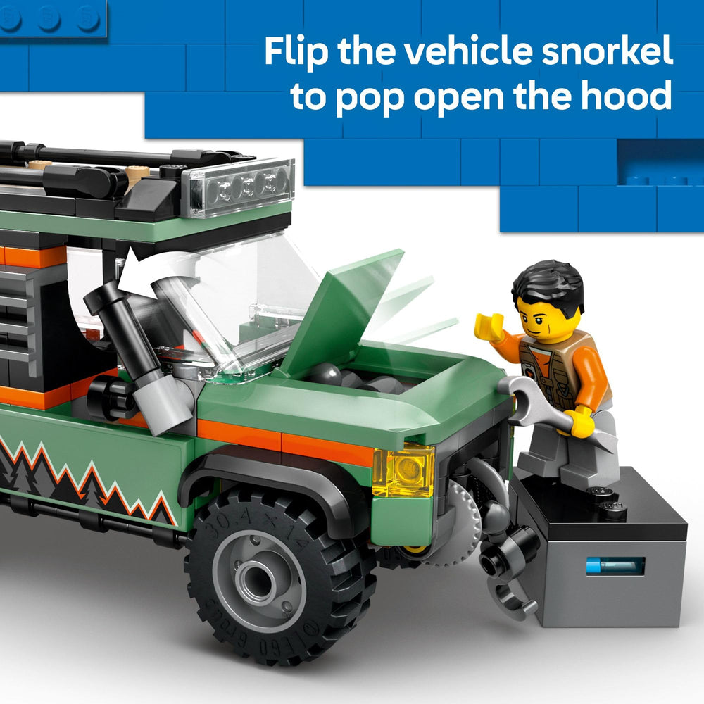 LEGO City Off-Road 4x4 Mountain Truck roof boxes store pretend gear neatly.