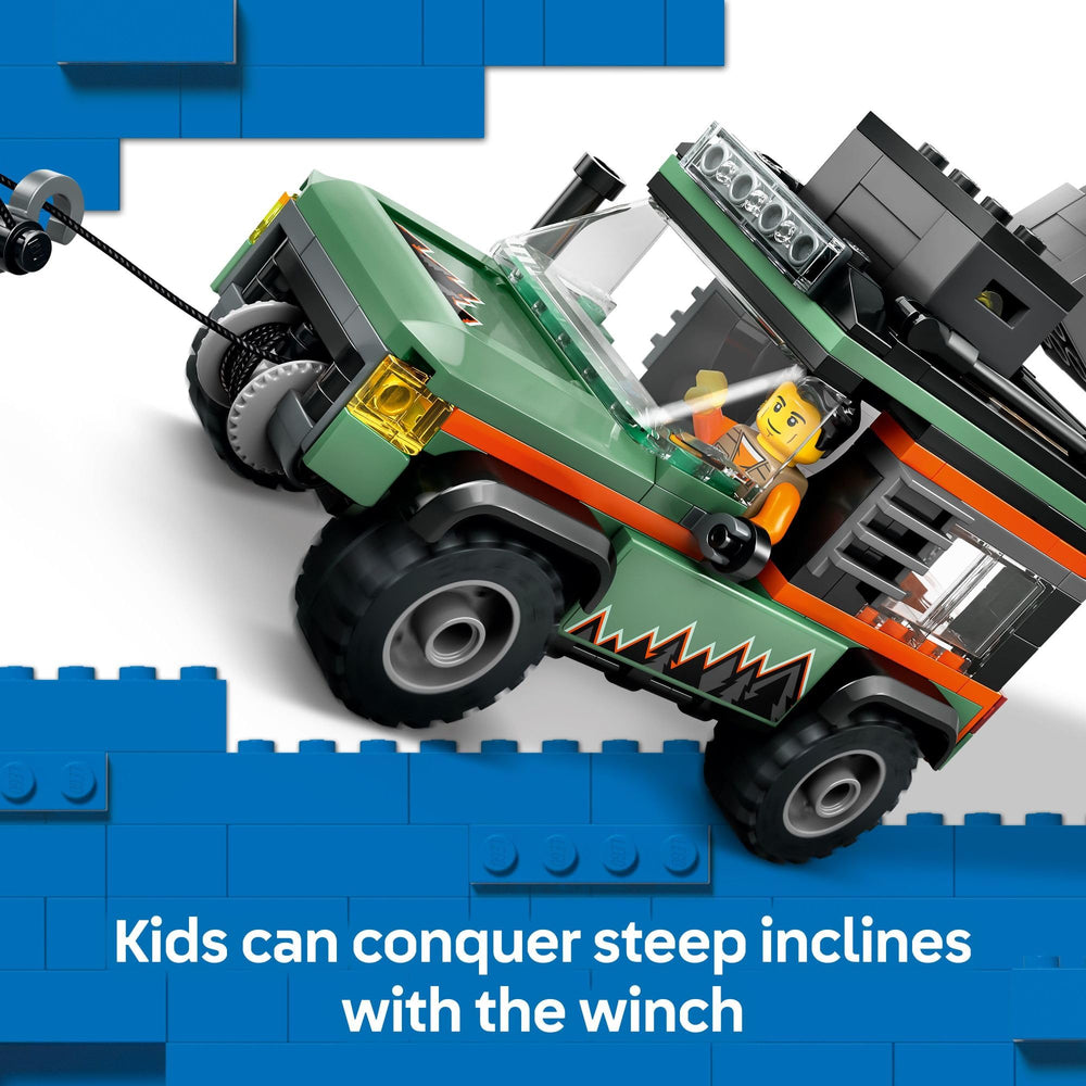 LEGO City Off-Road 4x4 Mountain Truck winch action demonstrates incline traversal play.