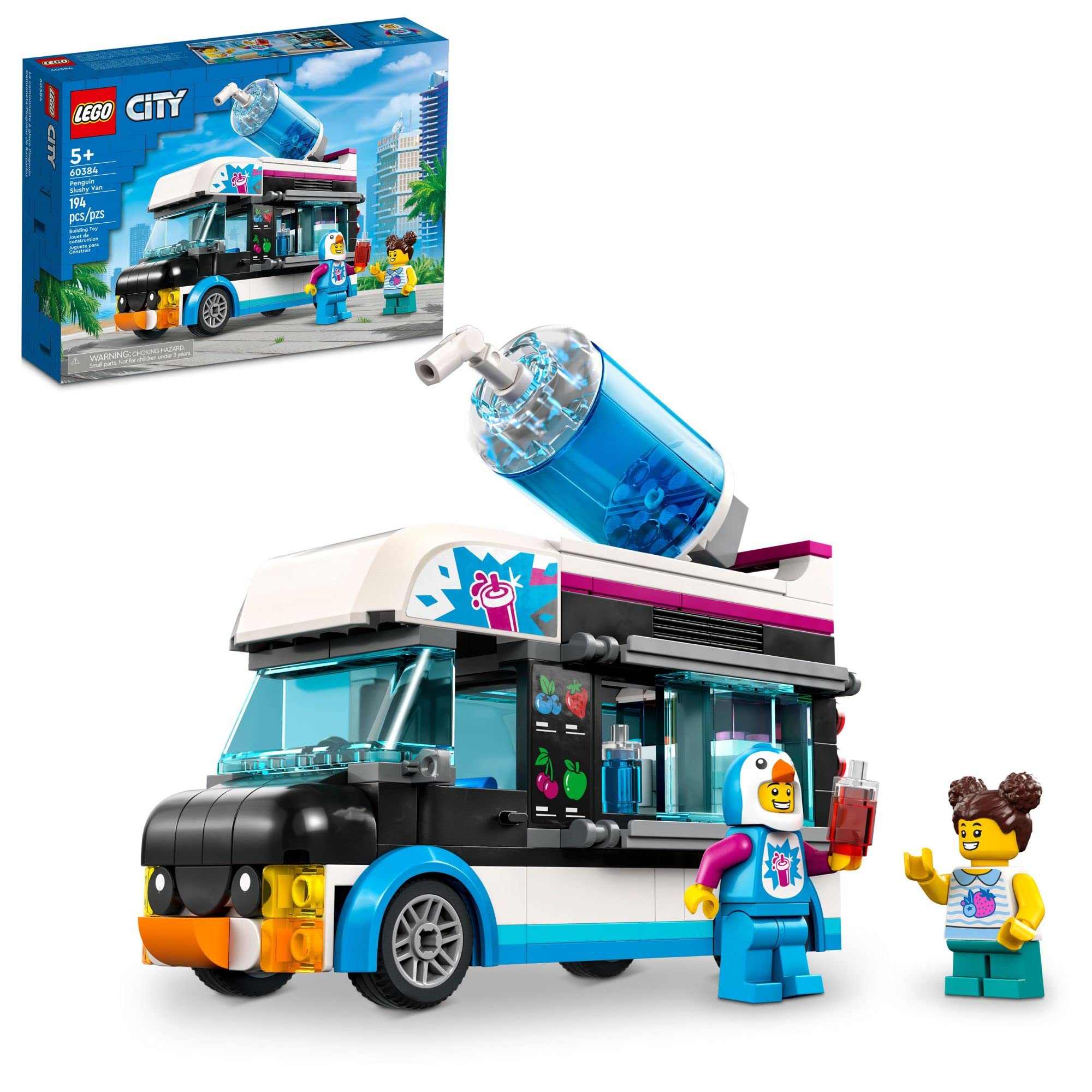 LEGO City Penguin Slushy Van front view with penguin branding for imaginative play