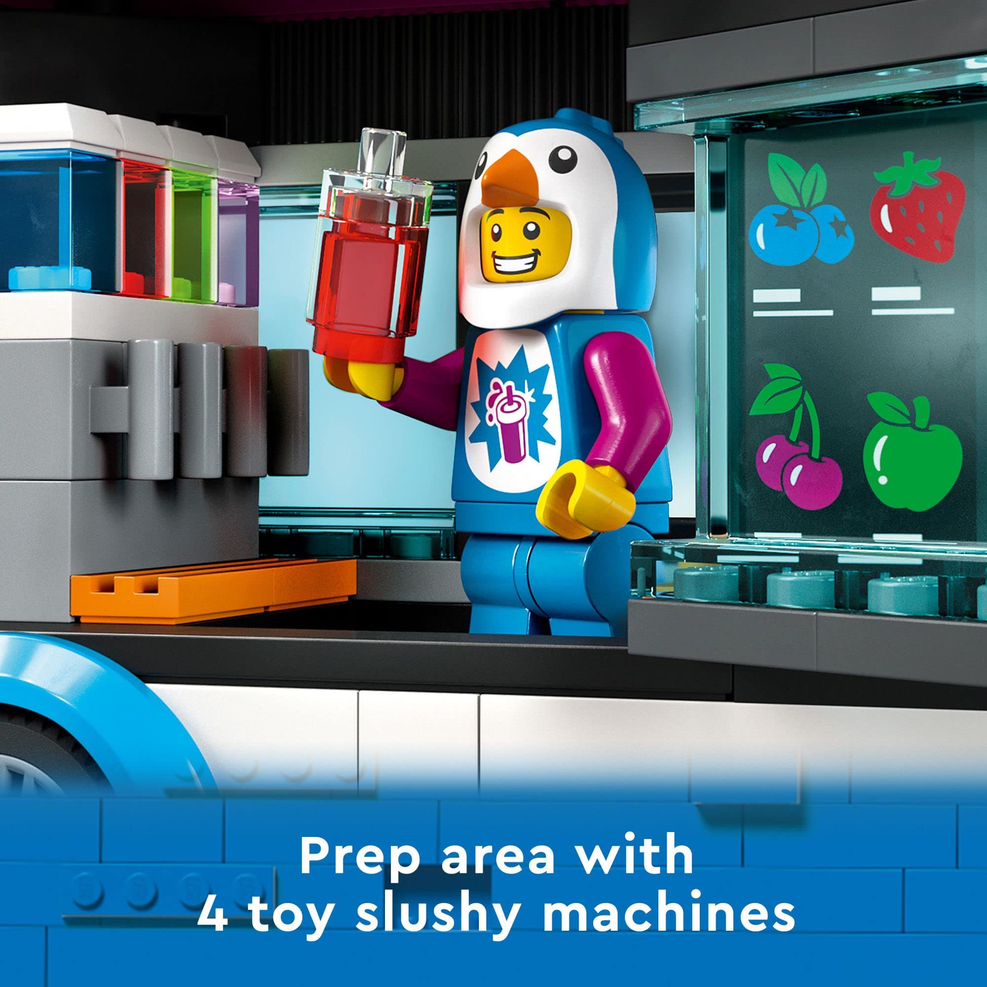 LEGO City Penguin Slushy Van four slushy machines emphasizing flavor play options