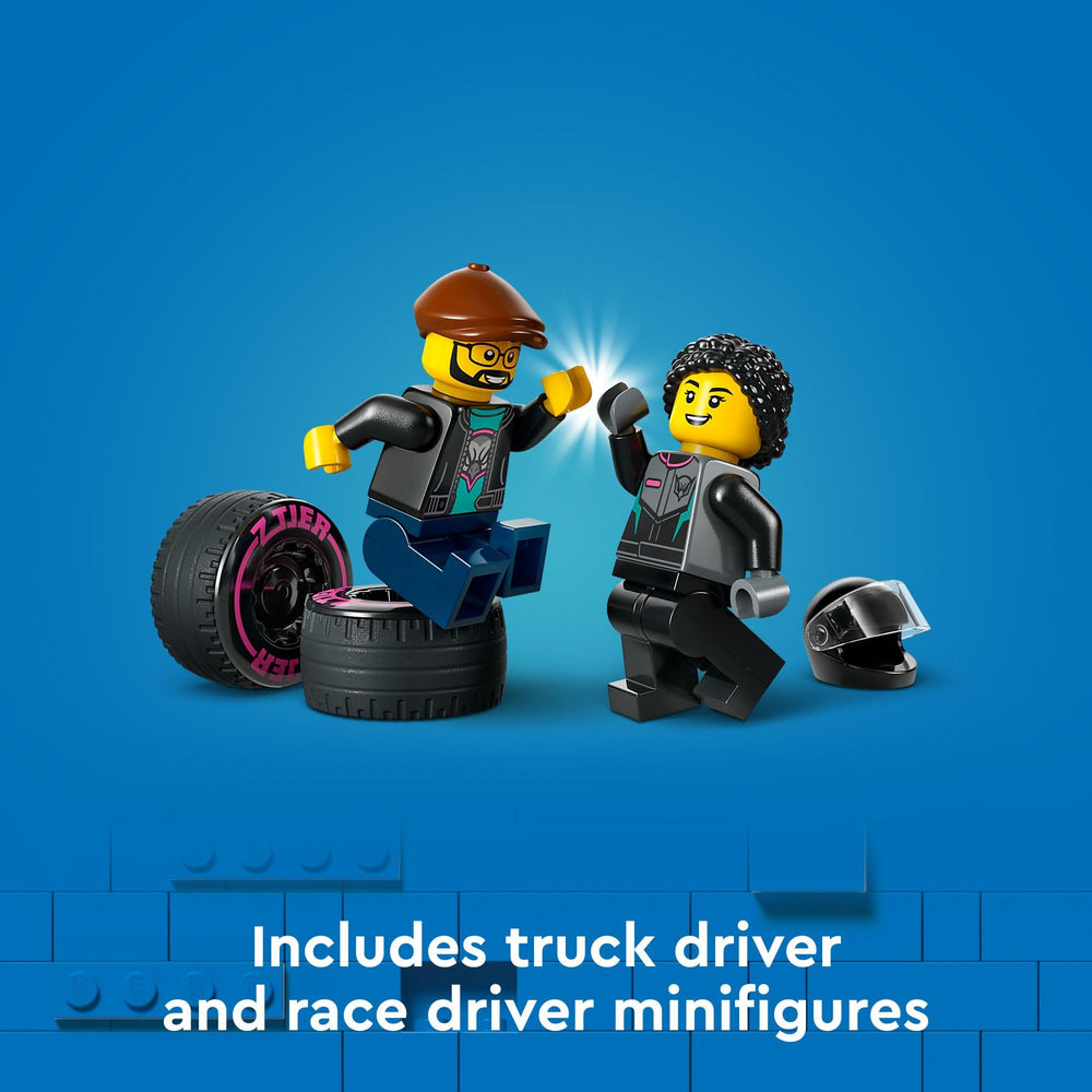 LEGO City race driver minifigure for authentic role-play.