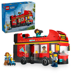 LEGO City Red Double-Decker Sightseeing Bus front view highlighting iconic design and durability