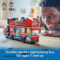 LEGO City bus side view showing open-air deck for imaginative sightseeing play