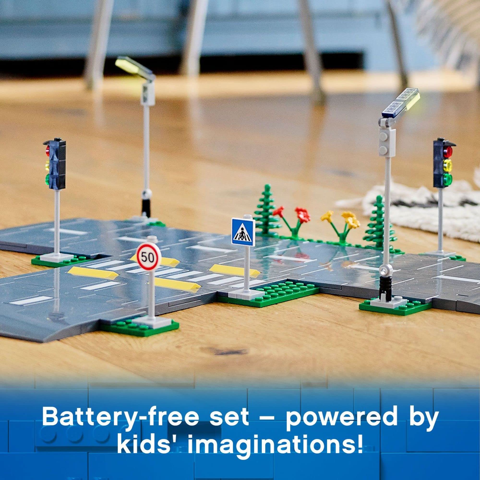 LEGO City Road Plates speed bumps create authentic traffic pauses in play.