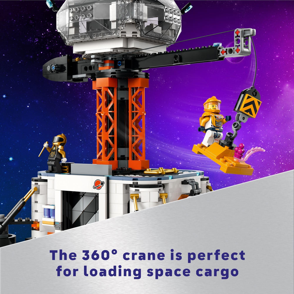 LEGO City Space Base planet scene with energy crystals and vegetation