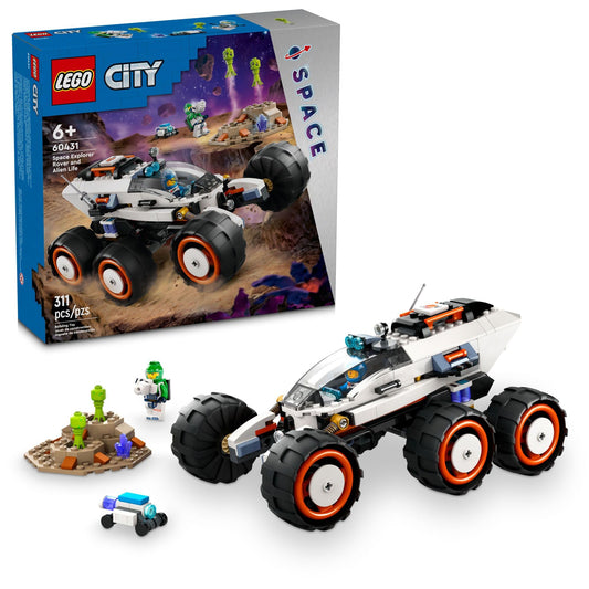 LEGO City Space Explorer rover on rugged terrain ready for space adventures.