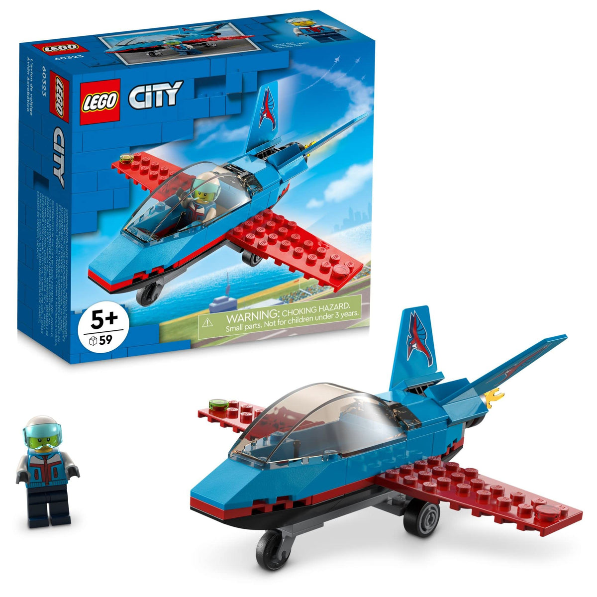LEGO City stunt plane in bright colors for creative jet adventures.