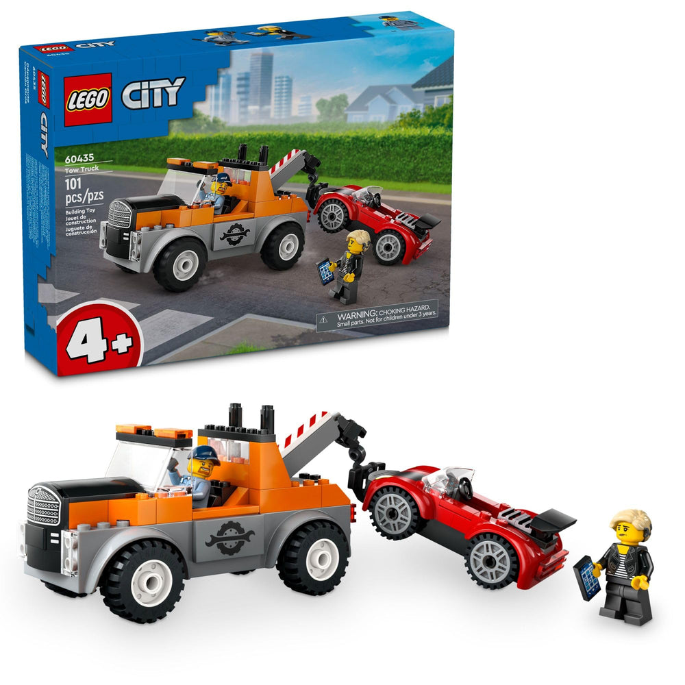 LEGO City Tow Truck and Sports Car Repair front view shows a rugged tow truck for rescue play