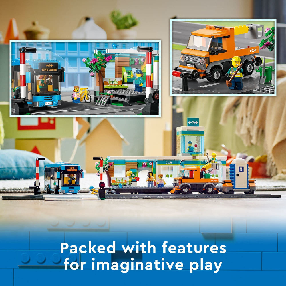 LEGO City Train Station 60335 level crossing—connects with other City sets for expanded play.