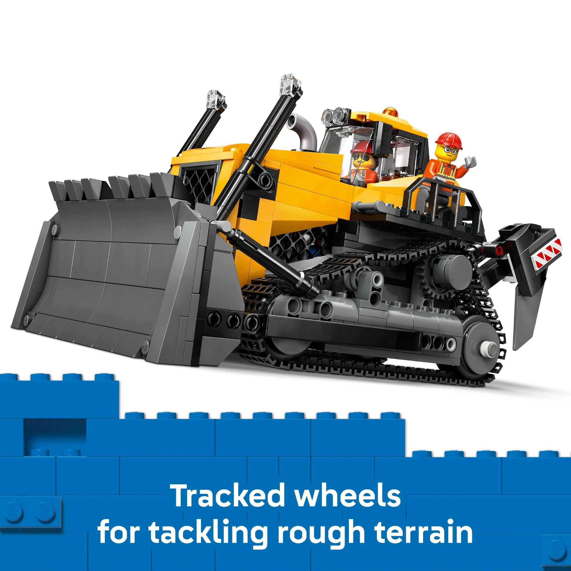 LEGO City Yellow Bulldozer visible engine pistons in motion for authenticity.
