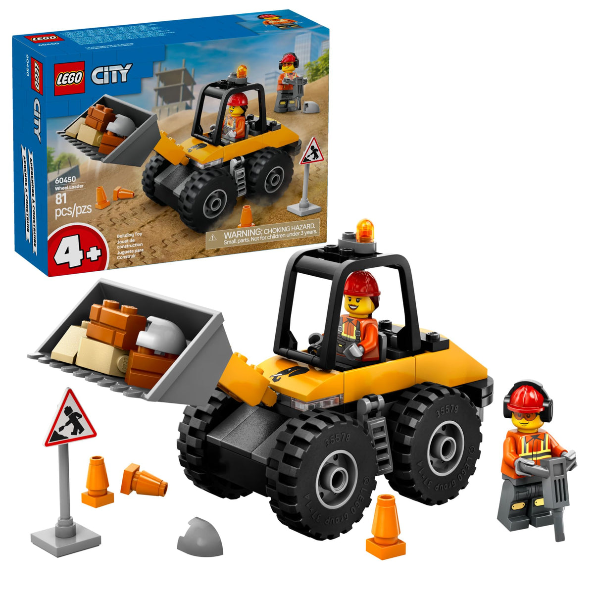 LEGO City Yellow Construction Wheel Loader for imaginative building play.