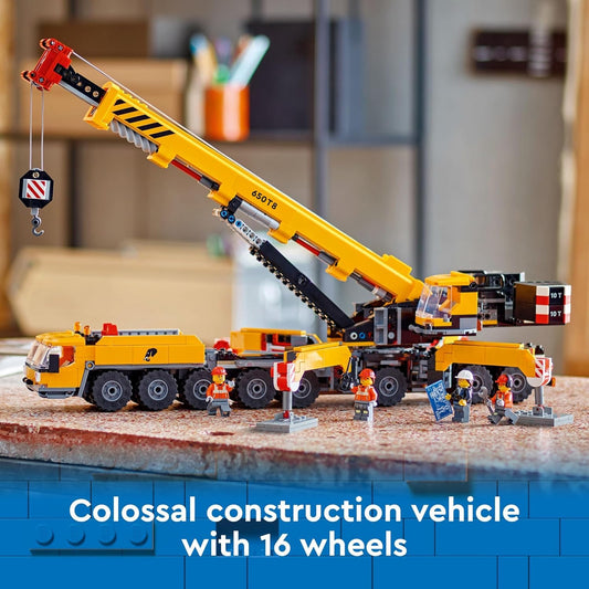 LEGO City yellow crane boom extended showing reach for play