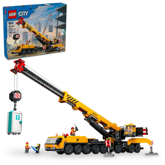 LEGO City yellow mobile crane front view for beginner builders
