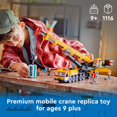 LEGO City yellow mobile crane with legs deployed for stability