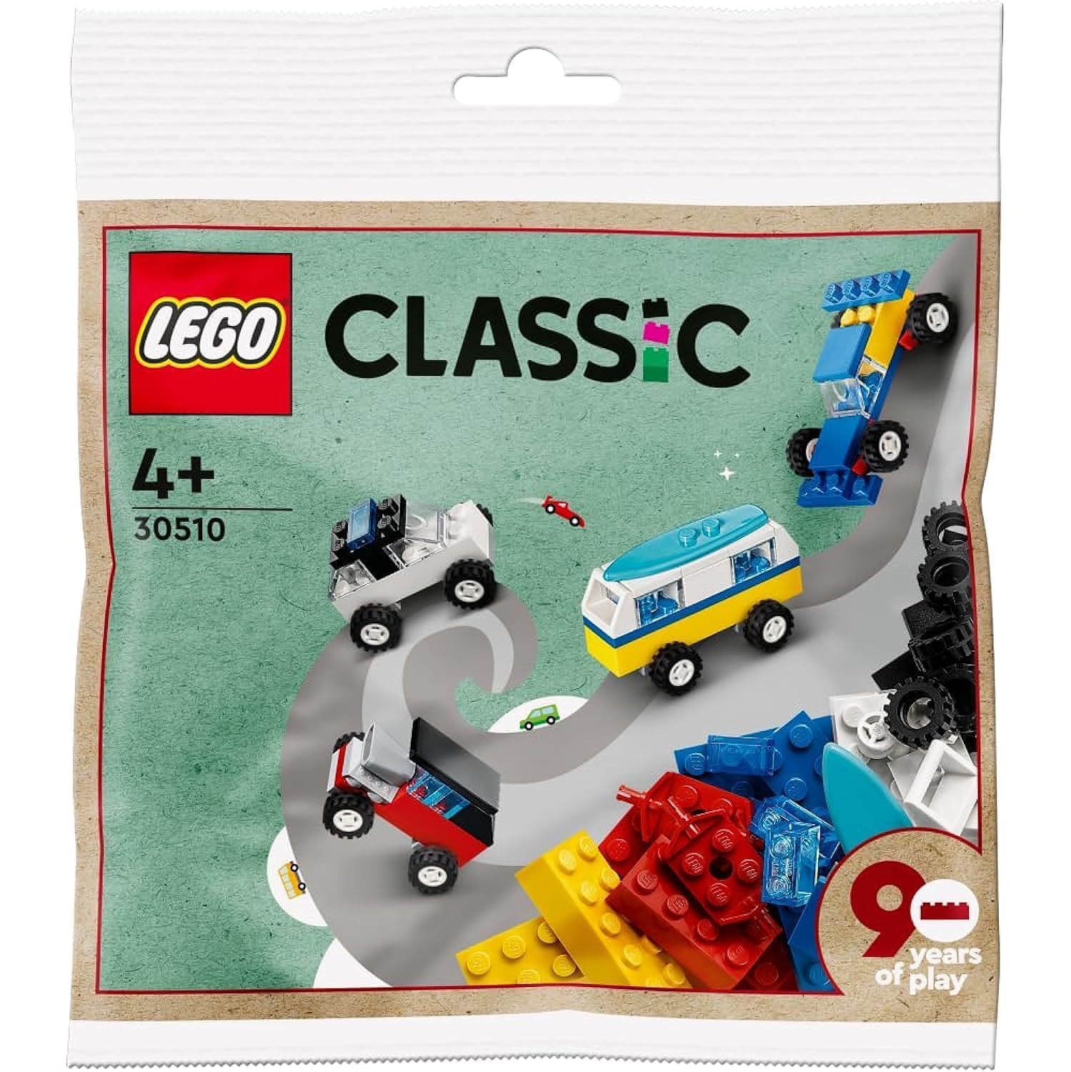 LEGO Classic 30510 polybag with four mini cars for quick, imaginative play.