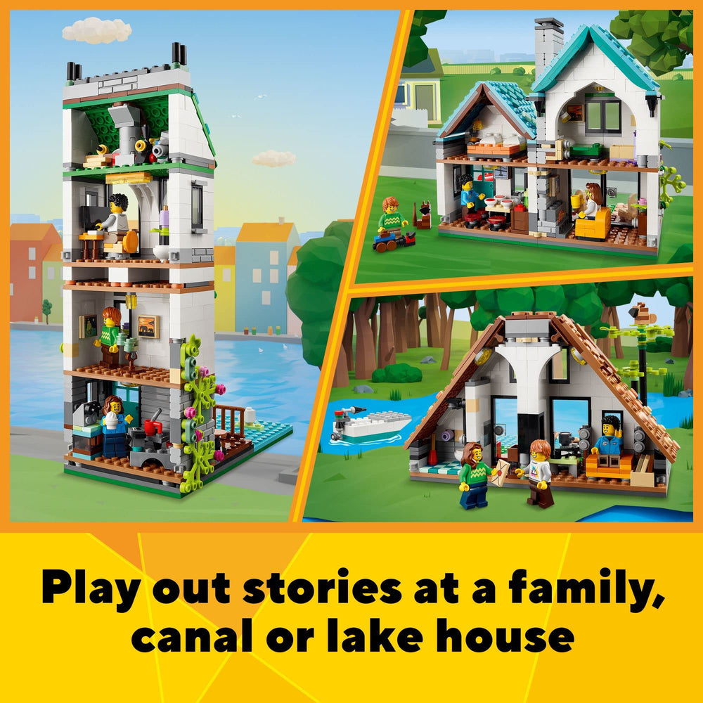 LEGO Creator Cozy House family room and kitchen interior for storytelling.