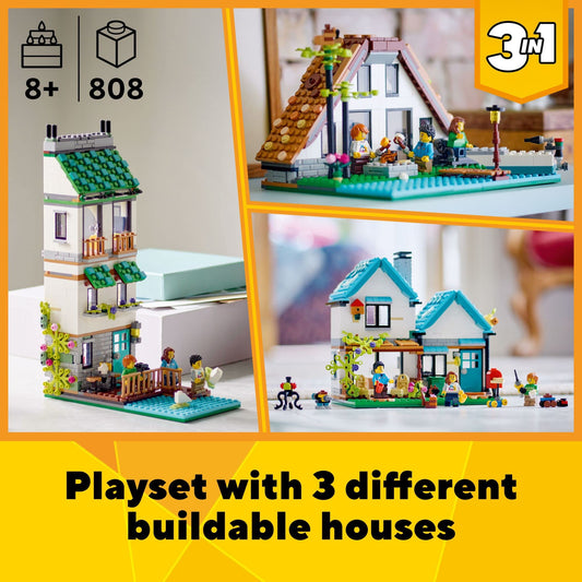 LEGO Creator Cozy House three-build options highlight versatile creative play.