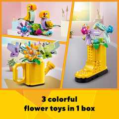 LEGO Creator 3-in-1 flowers in watering can butterflies on transparent sticks for whimsical flight.