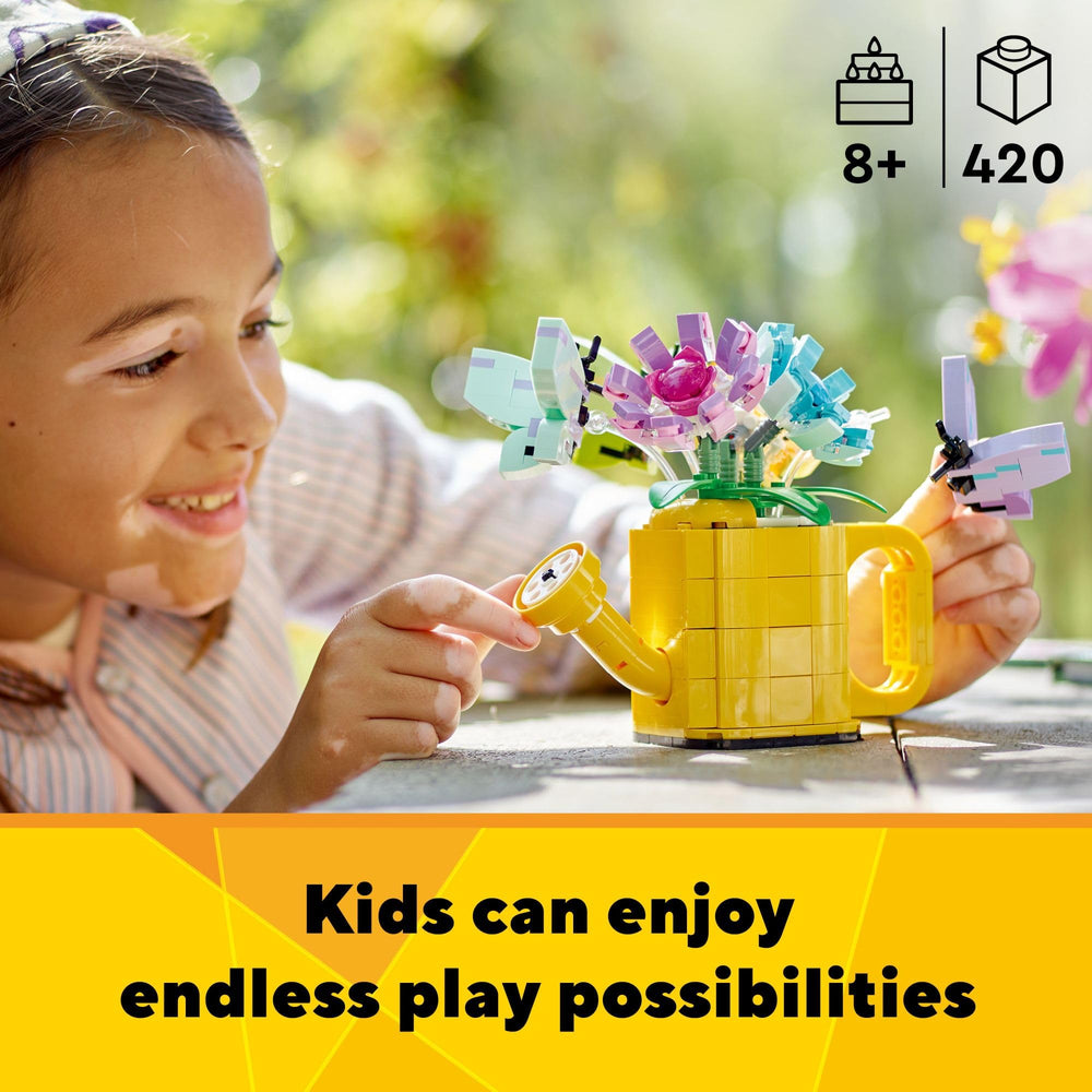 LEGO Creator 3-in-1 rain boot filled with flowers for imaginative storytelling.