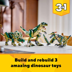 LEGO Creator 3-in-1 Triceratops with movable head and legs for dynamic storytelling.