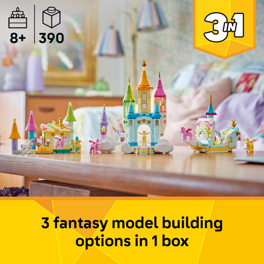 LEGO Creator unicorn castle towers and rainbow staircase for creative storytelling