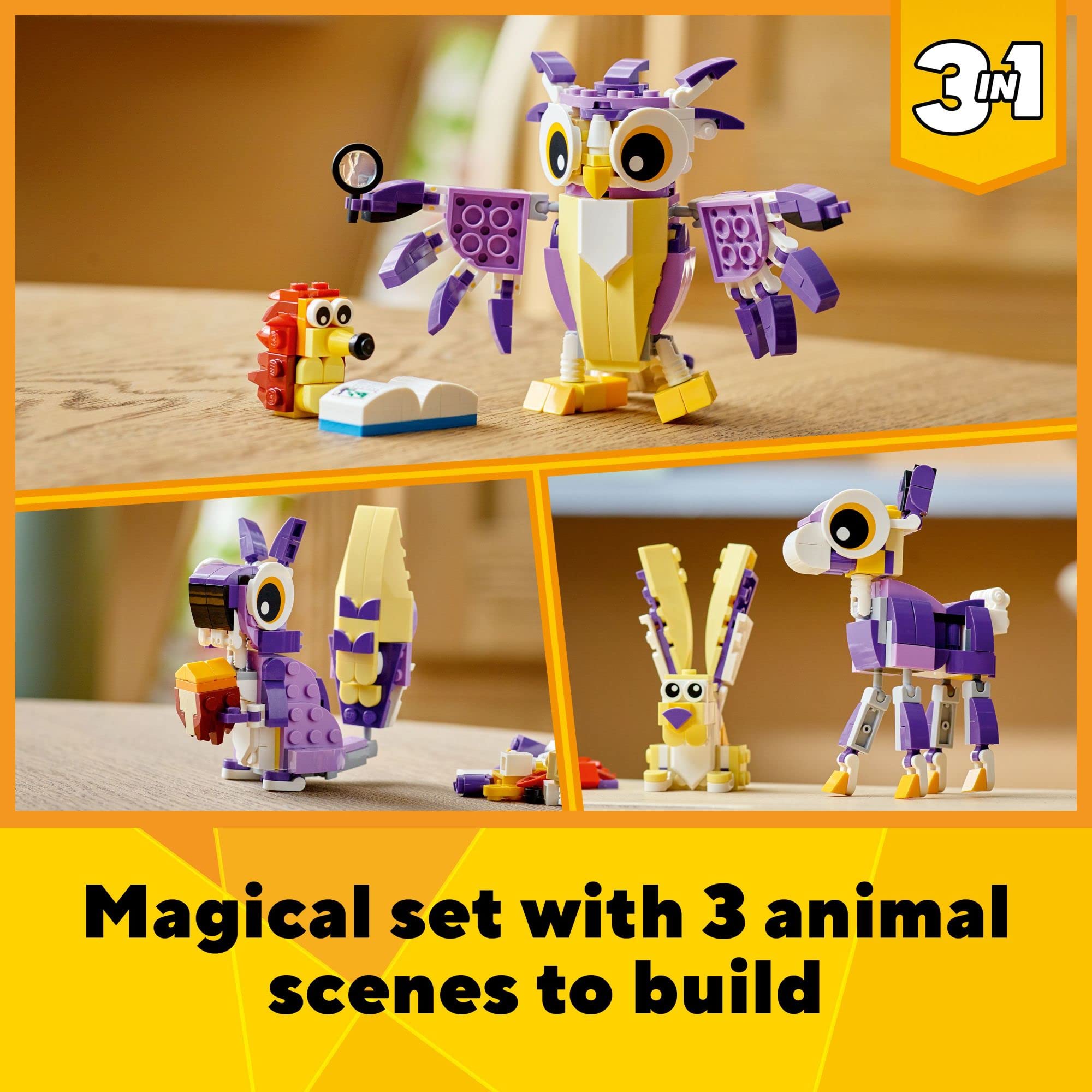 LEGO hedgehog beside the owl, inviting cozy storytelling adventures