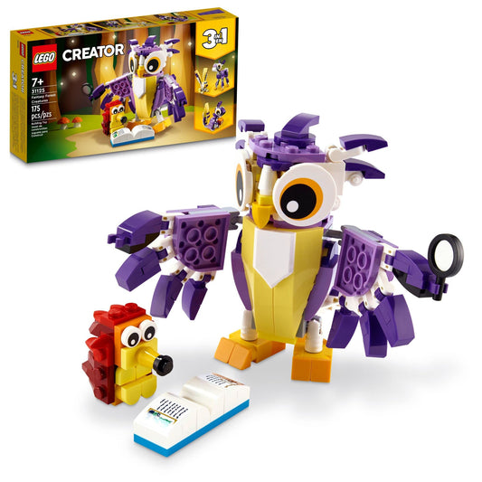 LEGO Creator 3in1 Fantasy Forest Creatures owl teaching hedgehog to read, sparks imaginative storytelling